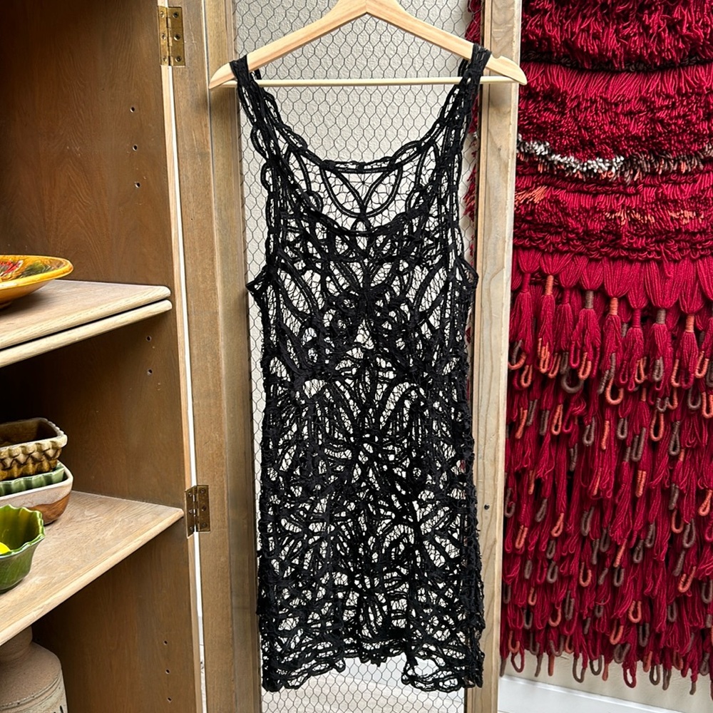 Free People Intimately Black Lace Crochet Mini Tank Dress